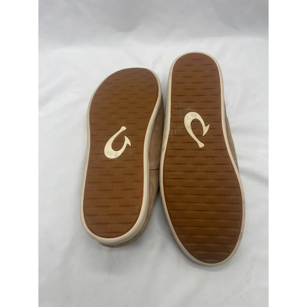 Olukai Shoes Mens 12 Hele Malie Tan Leather‎ Suede Wool Lining